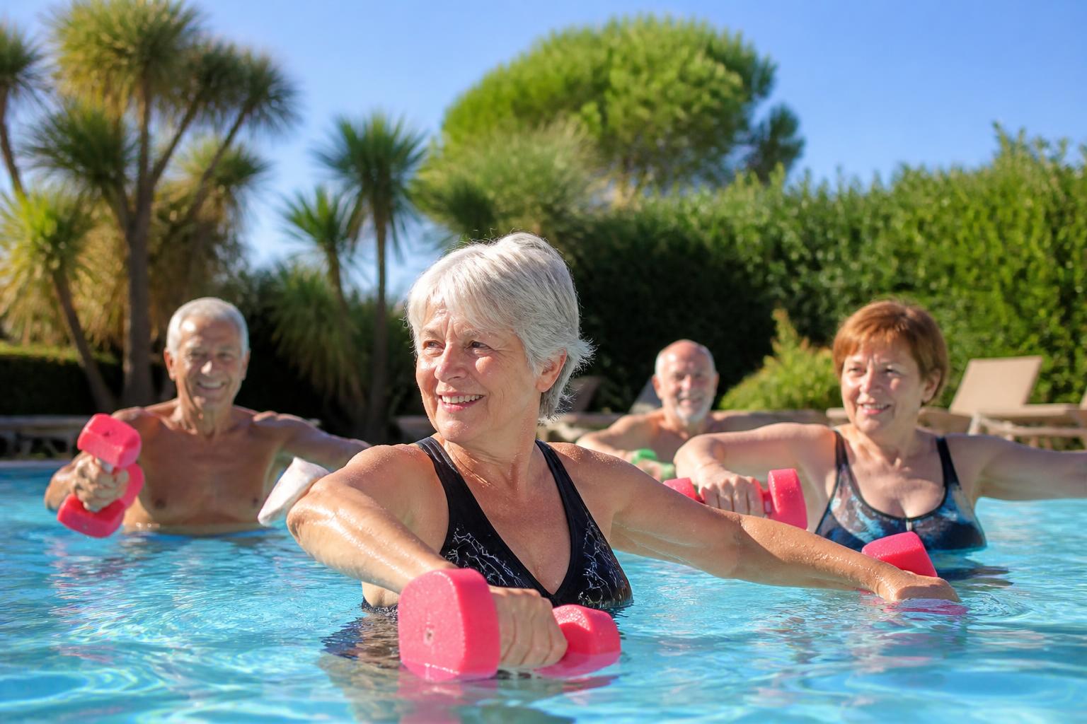 découvrez un programme complet d'exercices d'aquagym spécialement conçu pour les seniors, pour rester en forme et actif en douceur dans la piscine.