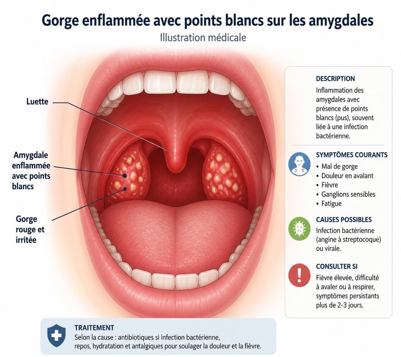 découvrez les causes de l'angine blanche, caractérisée par des points blancs dans la gorge, et apprenez comment reconnaître et traiter cette infection courante.